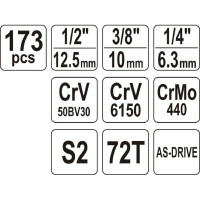 Набор инструментов YATO 1/2'', 173пр XXL YT-38931