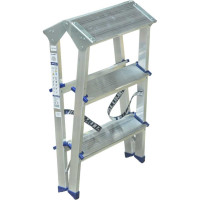 Двухсторонняя алюминиевая стремянка Алюмет c широкой верхней ступенью 260 мм, 2х3 ступеней. Серия ADK6203