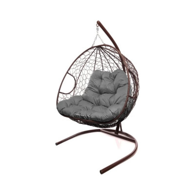 Подвесное кресло M-GROUP ДЛЯ ДВОИХ с ротангом коричневое, серая подушка 11450209