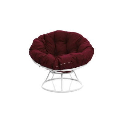 Кресло M-GROUP ПАПАСАН без ротанга белое, бордовая подушка 12010102