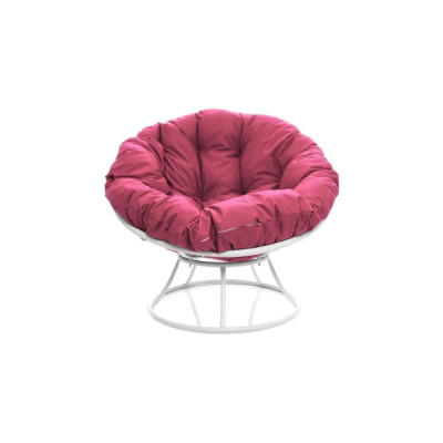 Кресло M-GROUP ПАПАСАН без ротанга белое, розовая подушка 12010108