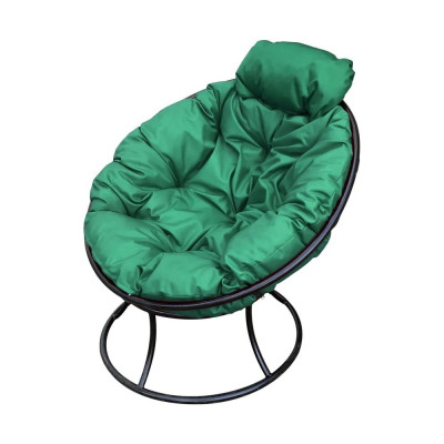 Кресло M-GROUP ПАПАСАН мини без ротанга чёрное, зелёная подушка 12060404