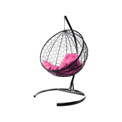 Подвесное кресло M-GROUP КРУГ с ротангом чёрное, розовая подушка 11050408