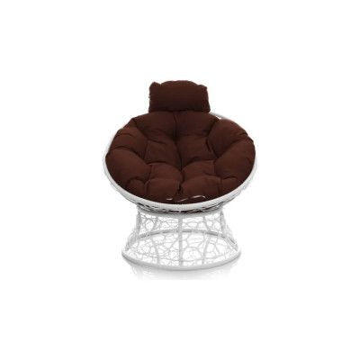 Кресло M-GROUP ПАПАСАН мини с ротангом белое, коричневая подушка 12070105