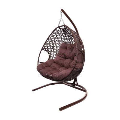 Подвесное кресло M-GROUP ДЛЯ ДВОИХ ЛЮКС с ротангом коричневое, бордовая подушка 11510202