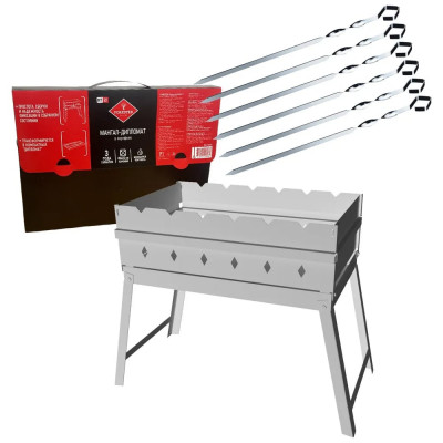 Мангал со складными ножками с 6 шампурами Forester толщина 2 мм, 45x25 см, в кейсе BC-783M