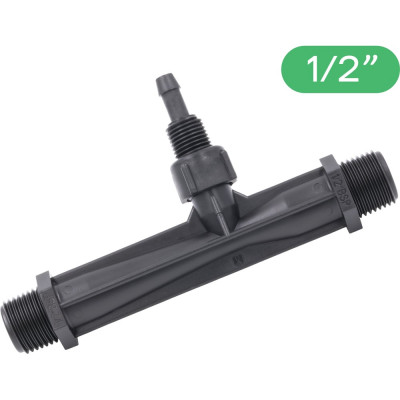 Инжектор Вентури ПоливНаДаче 1/2", поток 0.29-0.81 м3/ч при 0.7-9.5 бар, мощность всасывания 3-37 л/ч VI0112H