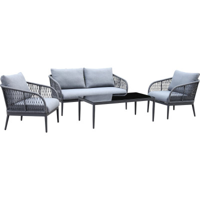 Комплект мебели для сада МЕРИДА: диван, 2 кресла, столик, алюминиевый каркас, подушки в комплекте, серый ООО "Фотон" Konway SF3065