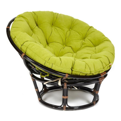 Кресло Tetchair "PAPASAN" 23/01 W, с подушкой, диаметр подушки 125 см, 115x101x104 см, Antique brown (античный черно-коричневый), флок олива, 23 13738