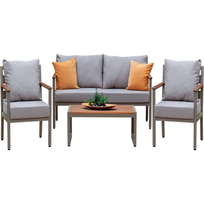 Набор садовой мебели GreenWeen SANTORINI S4, цвет PECAN, 4 предмета: диван, 2 кресла, столик GW-AL-SANT-P-S4