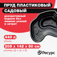 Декоративный пруд ЦентрПласт 440 л пластиковый 205x142x50 см черный 14617