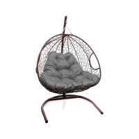 Подвесное кресло M-GROUP ДЛЯ ДВОИХ с ротангом коричневое, серая подушка 11450209
