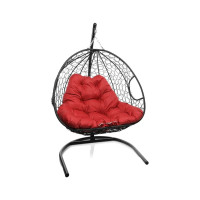 Подвесное кресло M-GROUP ДЛЯ ДВОИХ с ротангом чёрное, красная подушка 11450406