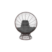 Кресло M-GROUP КОКОС на подставке с ротангом коричневое, серая подушка 11590209