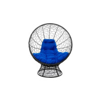 Кресло M-GROUP КОКОС на подставке с ротангом чёрное, синяя подушка 11590410