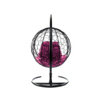 Подвесное кресло M-GROUP КРУГ с ротангом чёрное, розовая подушка 11050408