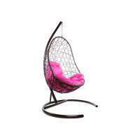 Подвесное кресло M-GROUP ОВАЛ с ротангом коричневое, розовая подушка 11140208