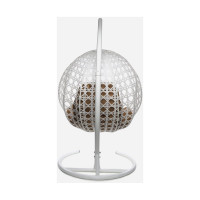 Подвесное кресло M-GROUP КРУГ ЛЮКС с ротангом белое, бежевая подушка 11060101