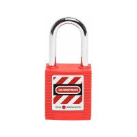 Блокировочный замок Точка Безопасности со стальной дужкой, дисковый цилиндр, высота - 38 мм, нейлоновый, красный gwr001DS38RED