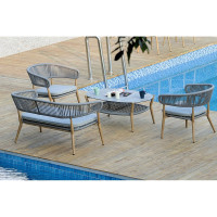 Кофейный стол садовый САМОС столешница камень, каркас алюминий имитация дерева ООО "Фотон" Konway E1169coffetable