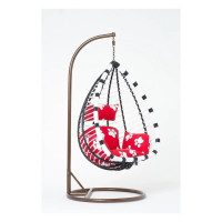 Подвесное кресло Vinotti каркас бело-черный, подушка красная с белыми лапками 44-004-14