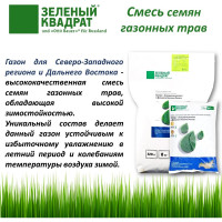 Газон для неустойчивого климата Зеленый квадрат ДЛЯ СЕВЕРО-ЗАПАДНОГО РЕГИОНА И ДАЛЬНЕГО ВОСТОКА 1 кг, 4607160332055