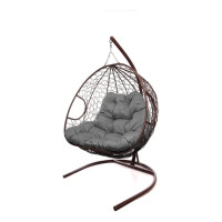 Подвесное кресло M-GROUP ДЛЯ ДВОИХ с ротангом коричневое, серая подушка 11450209