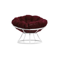 Кресло M-GROUP ПАПАСАН без ротанга белое, бордовая подушка 12010102