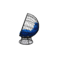 Кресло M-GROUP КОКОС на подставке с ротангом чёрное, синяя подушка 11590410