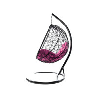 Подвесное кресло M-GROUP КРУГ с ротангом чёрное, розовая подушка 11050408