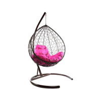 Подвесное кресло M-GROUP КАПЛЯ с ротангом коричневое, розовая подушка 11020208