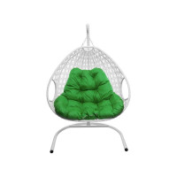 Подвесное кресло M-GROUP ДЛЯ ДВОИХ ЛЮКС с ротангом белое, зелёная подушка 11510104