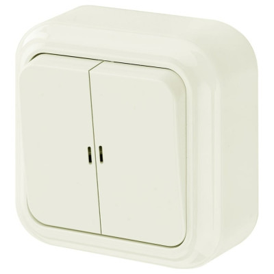 Выключатель Bylectrica 2-клавишная, открытая установка, 10А с подсветкой, серия ПРАЛЕСКА, бежевый А510-215