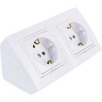 Розетка Bylectrica 2-местная, угловая открытая установка, с заземляющим контактом, серия УЮТ, белый, РА16-772