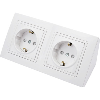 Розетка Bylectrica 2-местная, угловая открытая установка, с заземляющим контактом, со шторкой, серия УЮТ, белый, РА16-776