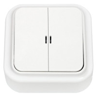 Выключатель Bylectrica 2-клавишная, открытая установка, 10А с подсветкой, серия ПРАЛЕСКА, белый, А510-215