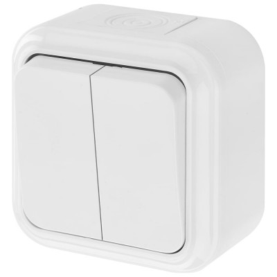 Выключатель Bylectrica 2-клавишная, открытая установка, 6А, IP54, серия ПРАЛЕСКА АКВА, белый, А56-224