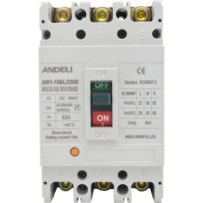 Автоматический выключатель ANDELI AM1-100L/3P 63A 30KA  ADL06-016