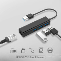 Сетевая карта 5bites USB 3.0 - RJ45 1 гигабит, 3-х портовый USB разветвитель 10см UA3-45-04BK