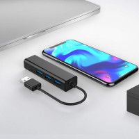 Сетевая карта 5bites USB 3.0 - RJ45 1 гигабит, 3-х портовый USB разветвитель 10см UA3-45-04BK