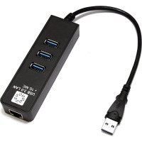 Сетевая карта 5bites USB 3.0 - RJ45 1 гигабит, 3-х портовый USB разветвитель 10см UA3-45-04BK