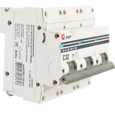 Автоматический выключатель EKF 3P 32А 10kA ВА 47-100 PROxima mcb47100-3-32C-pro