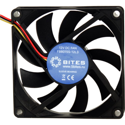 Вентилятор 5bites 80x80x15мм, подшипник скольжения, 2000rpm, 22 дБ, 3pin FB8015S-12L3