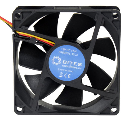 Вентилятор 5bites 80x80x25мм, подшипник скольжения, 2000rpm, 22 дБ, 3pin FB8025S-12L3