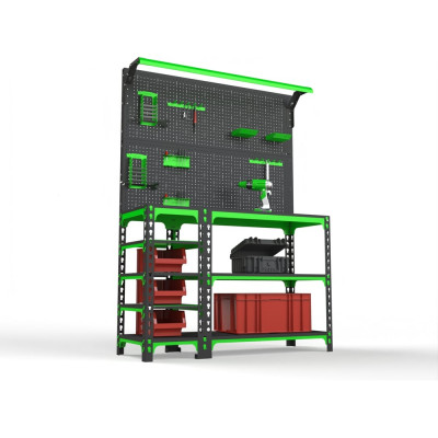 Верстак ООО Металекс 950x1200x500 мм, с боковыми полками, 2-мя панелями и комплектом освещения 111237