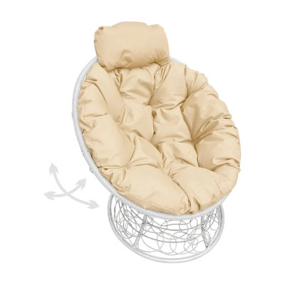 Кресло M-GROUP ПАПАСАН пружинка мини с ротангом белое, бежевая подушка 12090101