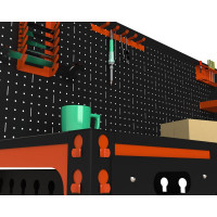 Стол-верстак ООО Металекс c одной тумбой, 950x1600x500 мм + перфопанель с комплектом аксессуаров оранжево-чёрный 111182
