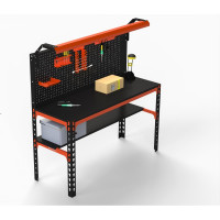 Стол металлический ООО Металекс Metalex SUN 750x1100x600, одна полка, перфопанель с комплектом освещения, оранжево-черный 112068