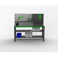 Металлический стол ООО Металекс серия KIT 750x1400x400 мм, две полки, перфопанель с комплектом аксессуаров 201059