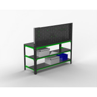Металлический стол ООО Металекс серия KIT 750x1200x400 мм, две полки, перфопанель с комплектом аксессуаров 201057